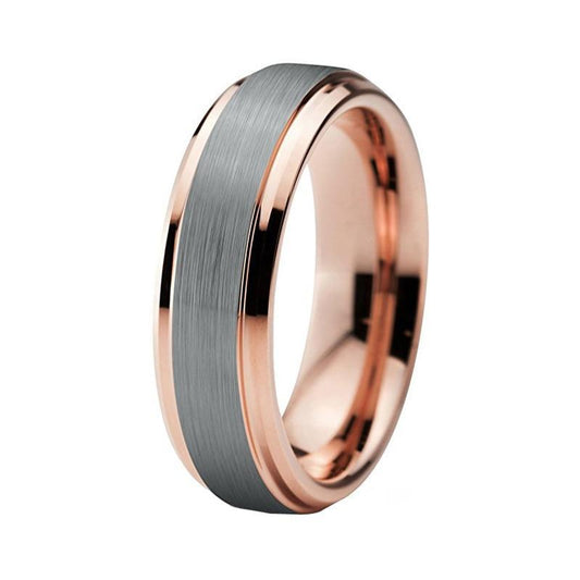 6mm Rose Gold Plated Tungsten Silver Brushed Unisex Ring