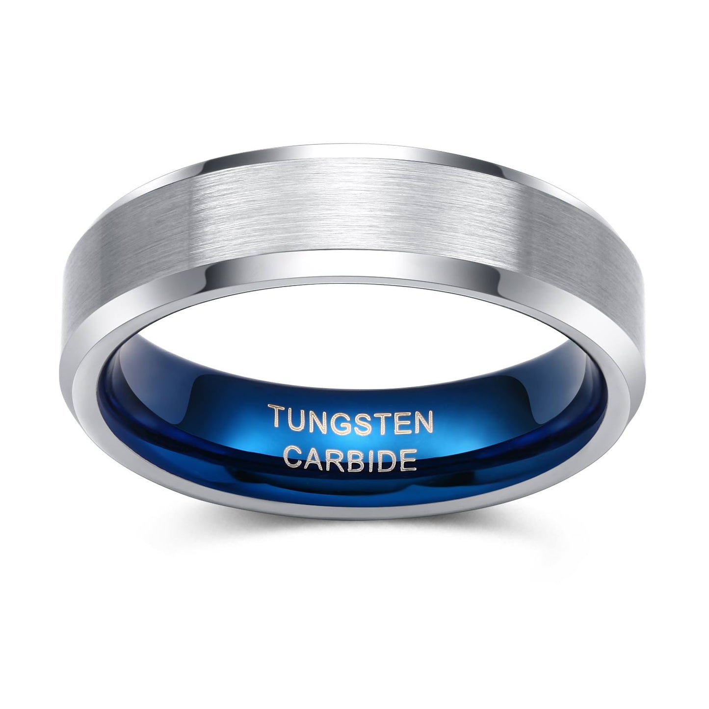 6mm Silver Blue Tungsten Unisex Ring