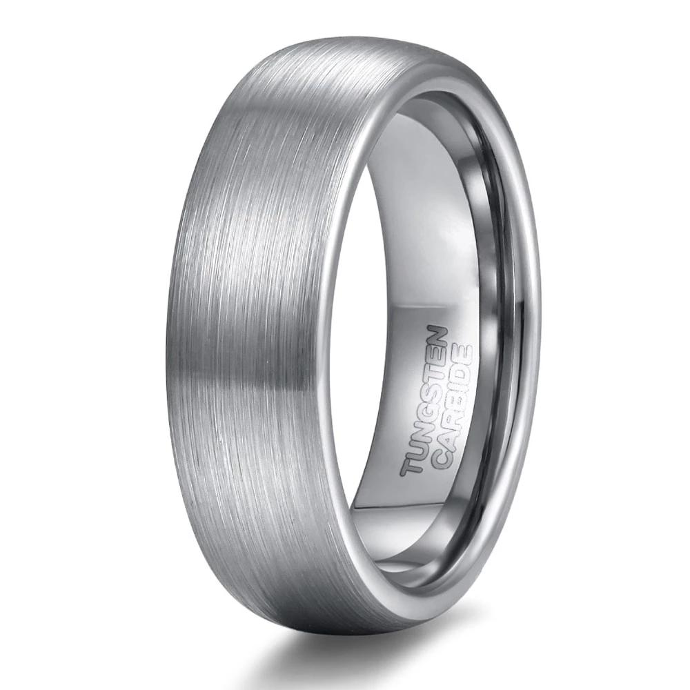 6mm Silver Dome Brushed Design Tungsten Mens Ring