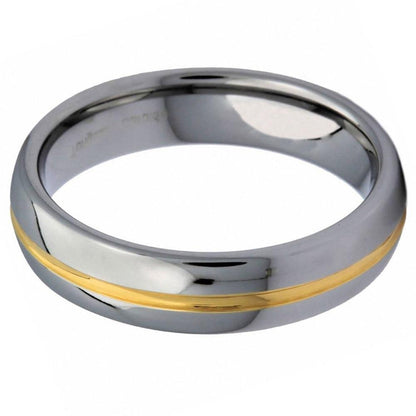 6mm Silver & Gold Color Center Groove Mens Ring