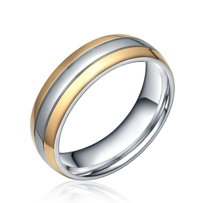 6mm Silver & Gold Color Two Tone Titanium Mens Ring