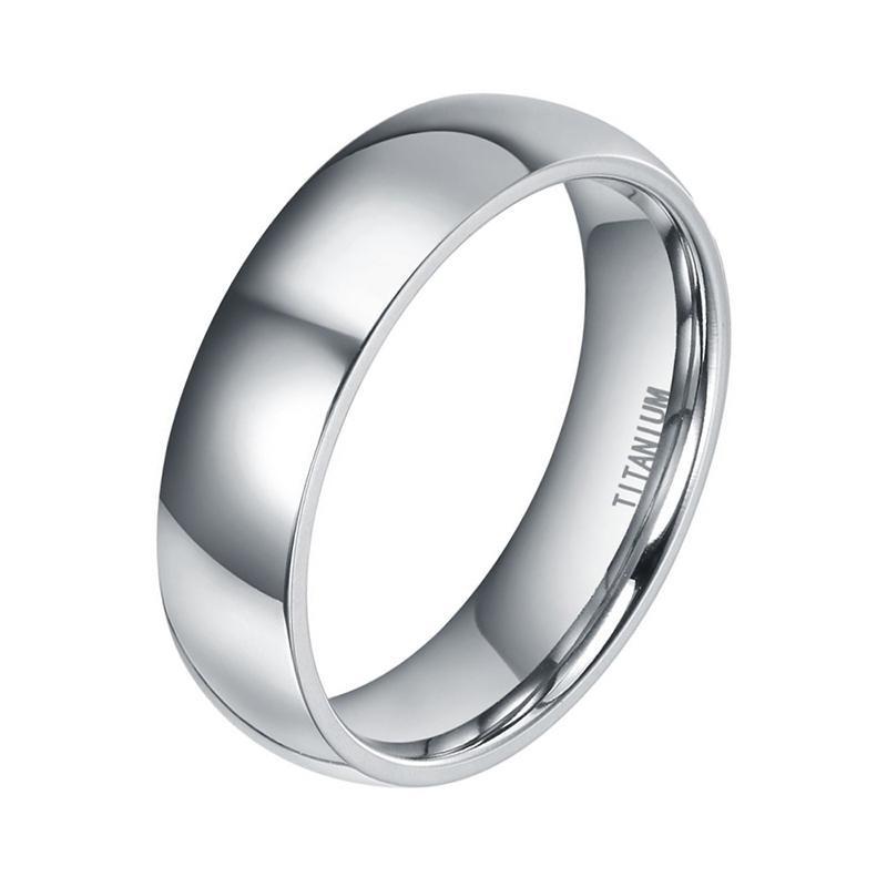 6mm Silver Polished Dome Titanium Mens Ring