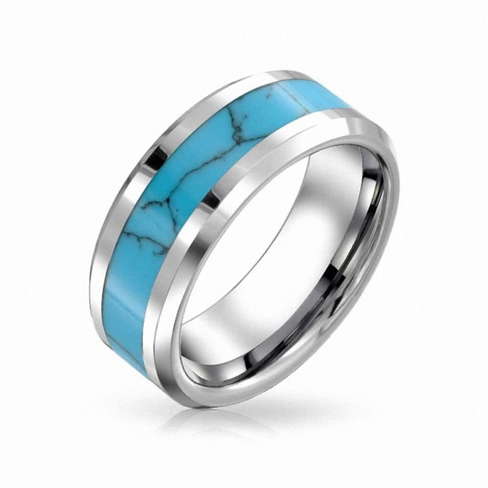 6mm Turquoise Inlay & Silver Tungsten Unisex Ring