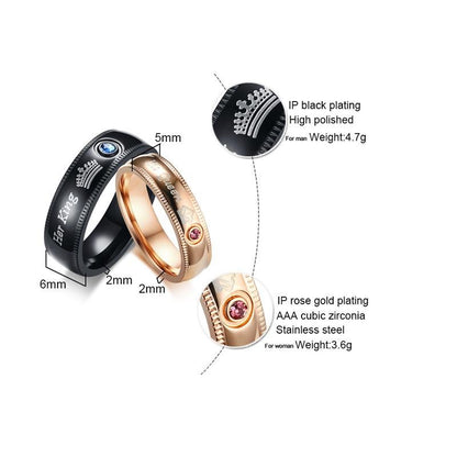 6mm/5mm Her King & His Queen Stainless Steel Rings (2 colors)