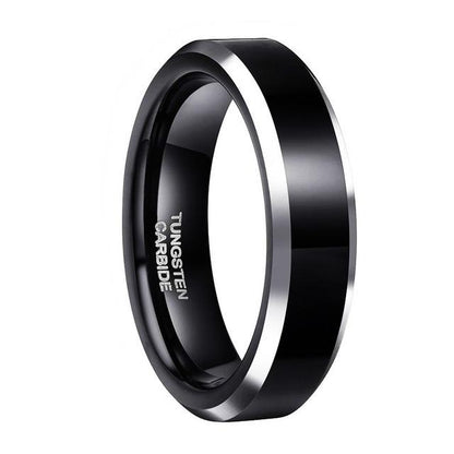 6mm/8mm Black Polished Silver Edges Tungsten Mens Ring