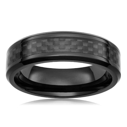 6mm/8mm Ceramic Black Carbon Fiber Inlay Mens Ring