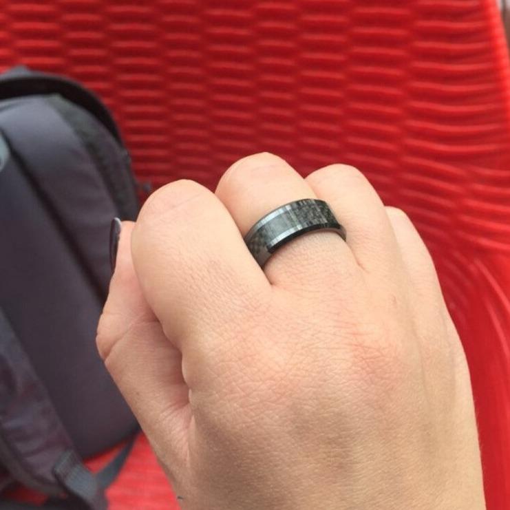 6mm/8mm Ceramic Black Carbon Fiber Inlay Mens Ring