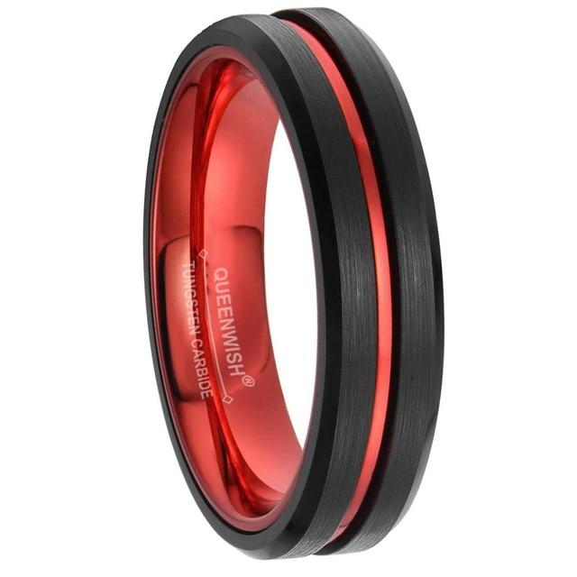 8mm Red Groove & Black Tungsten Unisex Rings