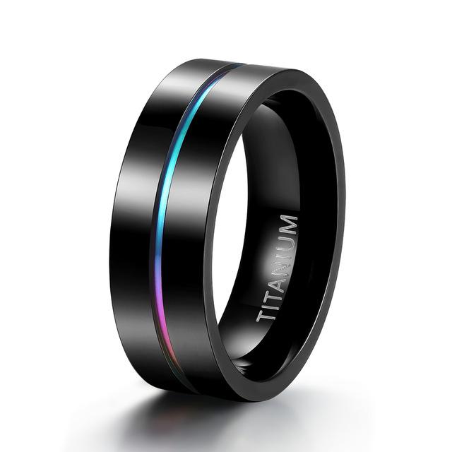 7mm Colorful Inlay Black Titanium Mens Ring - Promise Rings