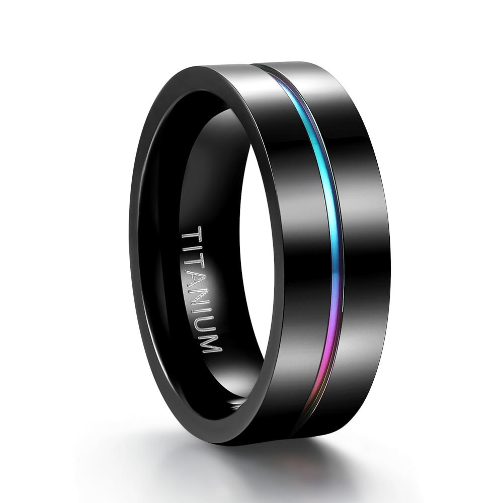 7mm Colorful Inlay Black Titanium Mens Ring - Promise Rings