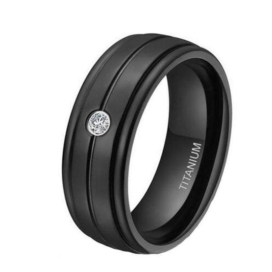 7mm Black Titanium Cubic Zirconia Mens Ring