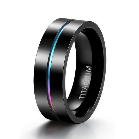 7mm Colorful Inlay Black Titanium Mens Ring