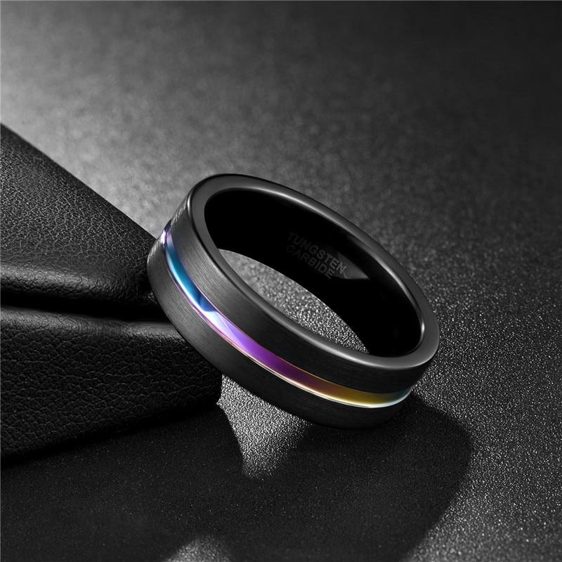 7mm Rainbow Groove Black Tungsten Mens Ring