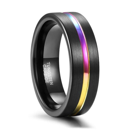 7mm Rainbow Groove Black Tungsten Mens Ring