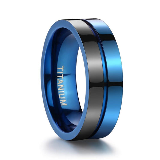 7mm Two Tone Blue & Black Polished Tungsten Mens Ring