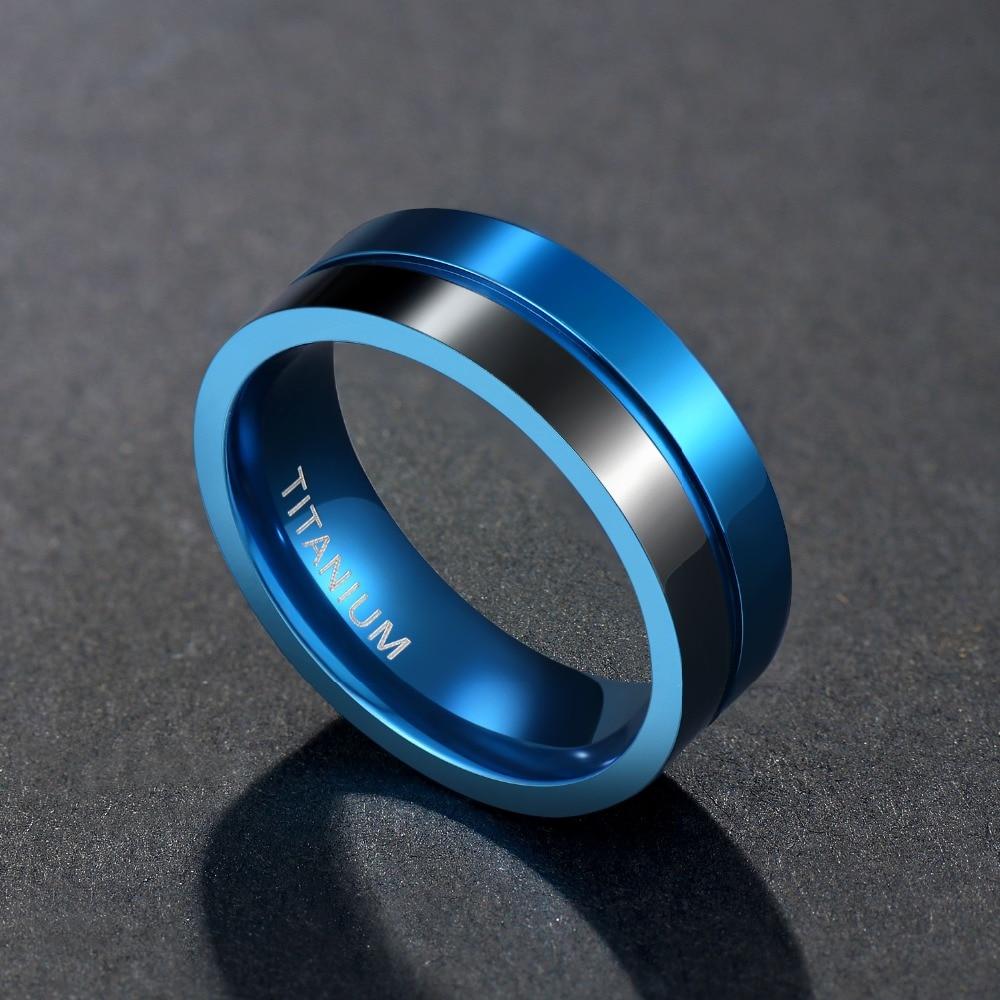 7mm Two Tone Blue & Black Polished Titanium Mens Ring