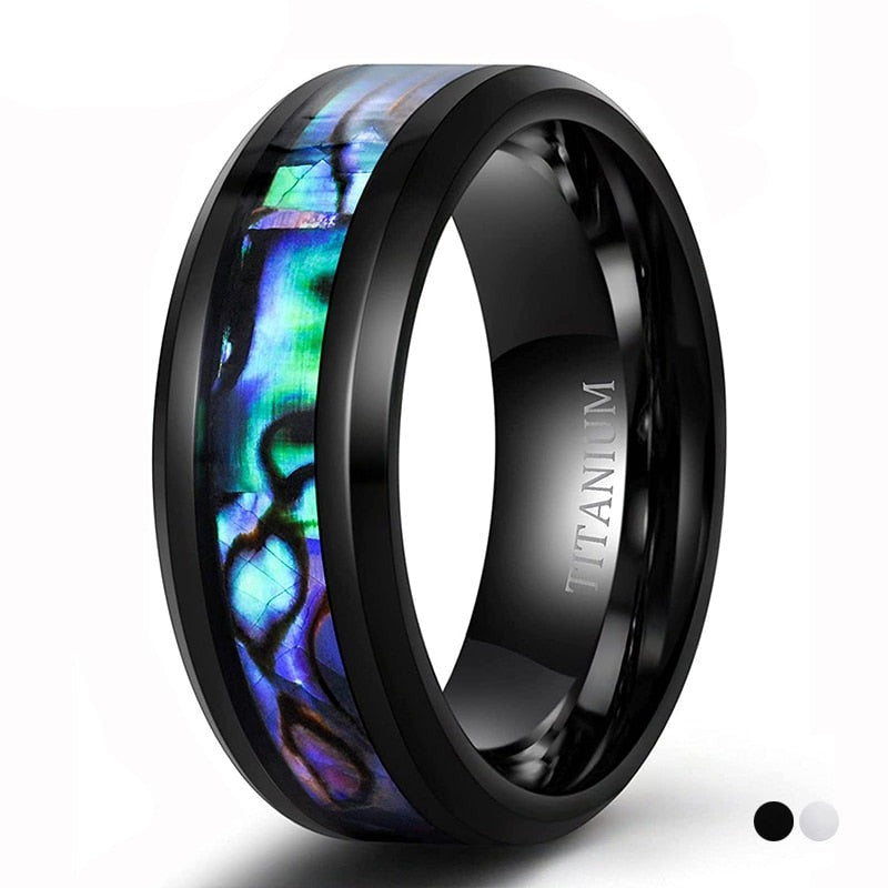 8mm Abalone Shell Inlay Titanium Unisex Rings - Promise Rings