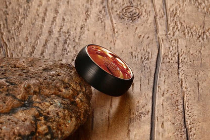 8mm Black Brushed & Rose Gold Domed Tungsten Mens Ring - Promise Rings