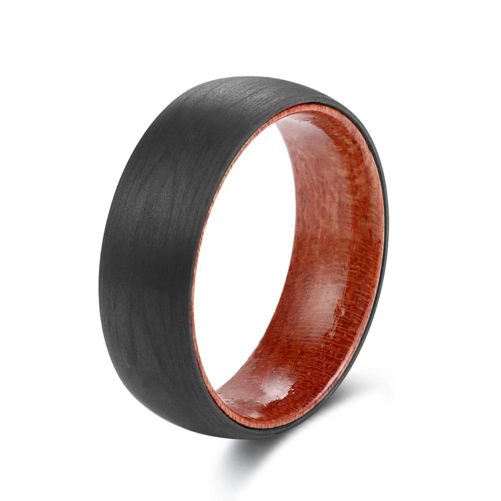 8mm Black Carbon Fiber Ring – Matte Finish with Rosewood Interior (Men’s) - Promise Rings