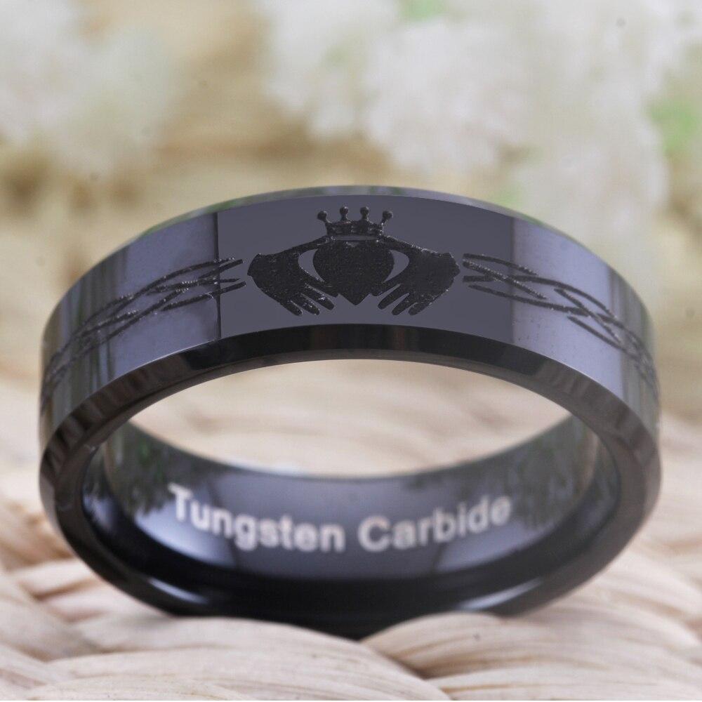 Claddagh Tungsten Carbide Celtic Ring 8mm Black Irish Claddagh