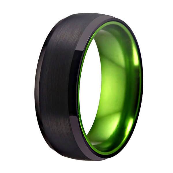 8mm Black & Irish Green Tungsten Unisex Ring - Promise Rings