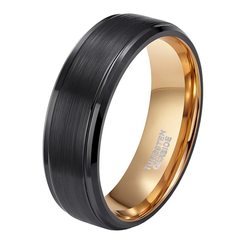8mm Black & Rose Gold Plated Tungsten Mens Ring - Promise Rings