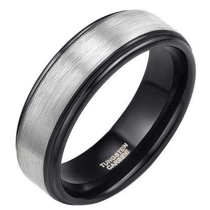 8mm Black & Silver Brushed Mens Ring - Promise Rings