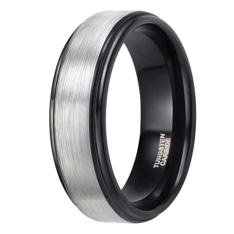 8mm Black & Silver Brushed Mens Ring - Promise Rings