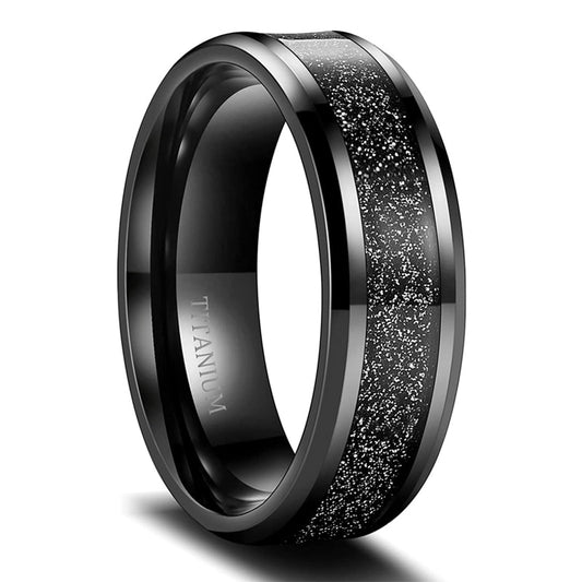 8mm Black Titanium Ring – Sand & Silk Textured Inlays (Men’s) - Promise Rings