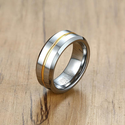8mm Black, Yellow or Blue Centre Lines Tungsten Mens Ring - Promise Rings