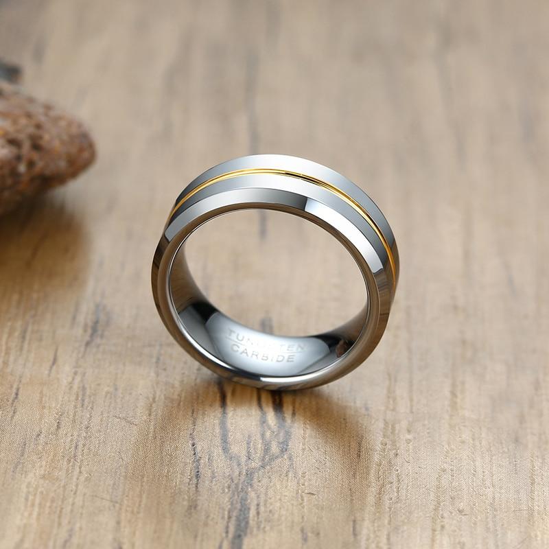 8mm Black, Yellow or Blue Centre Lines Tungsten Mens Ring - Promise Rings