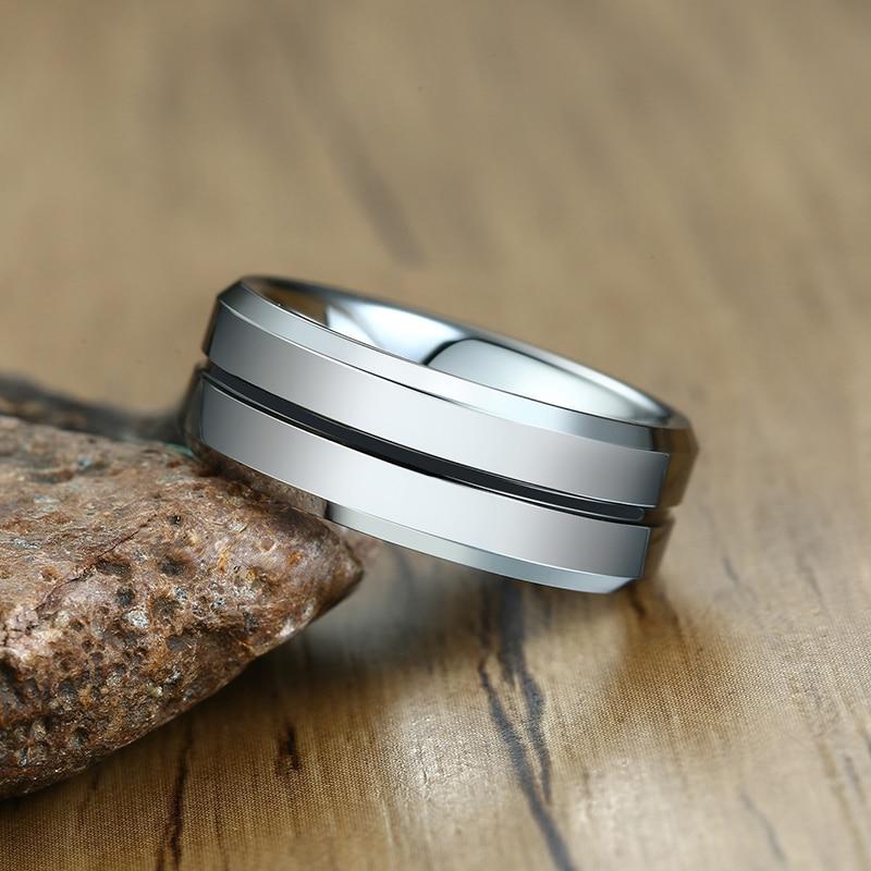 8mm Black, Yellow or Blue Centre Lines Tungsten Mens Ring - Promise Rings