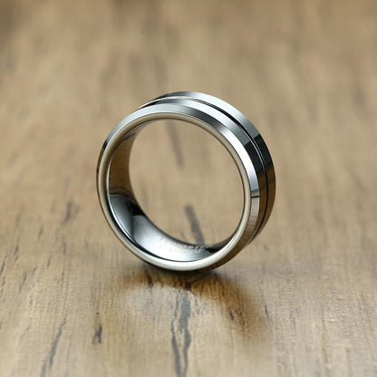 8mm Black, Yellow or Blue Centre Lines Tungsten Mens Ring - Promise Rings