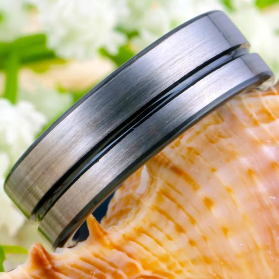 8mm Blue, Silver & Black Groove Tungsten Mens Ring - Promise Rings