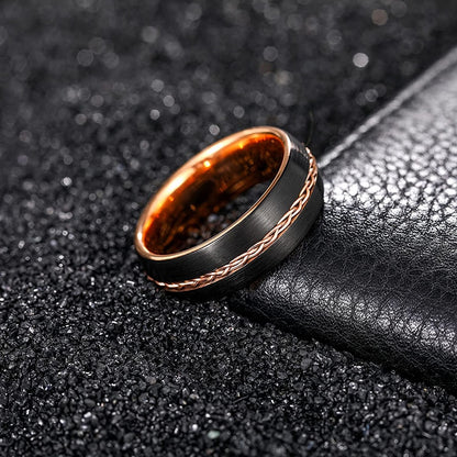 8mm Braided lnlay Black & Gold Tungsten Mens Ring - Promise Rings