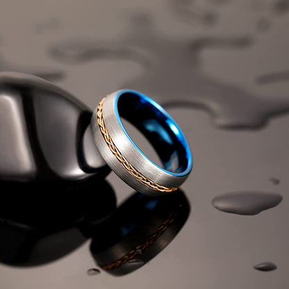 8mm Braided lnlay Blue & Silver Tungsten Mens Ring - Promise Rings