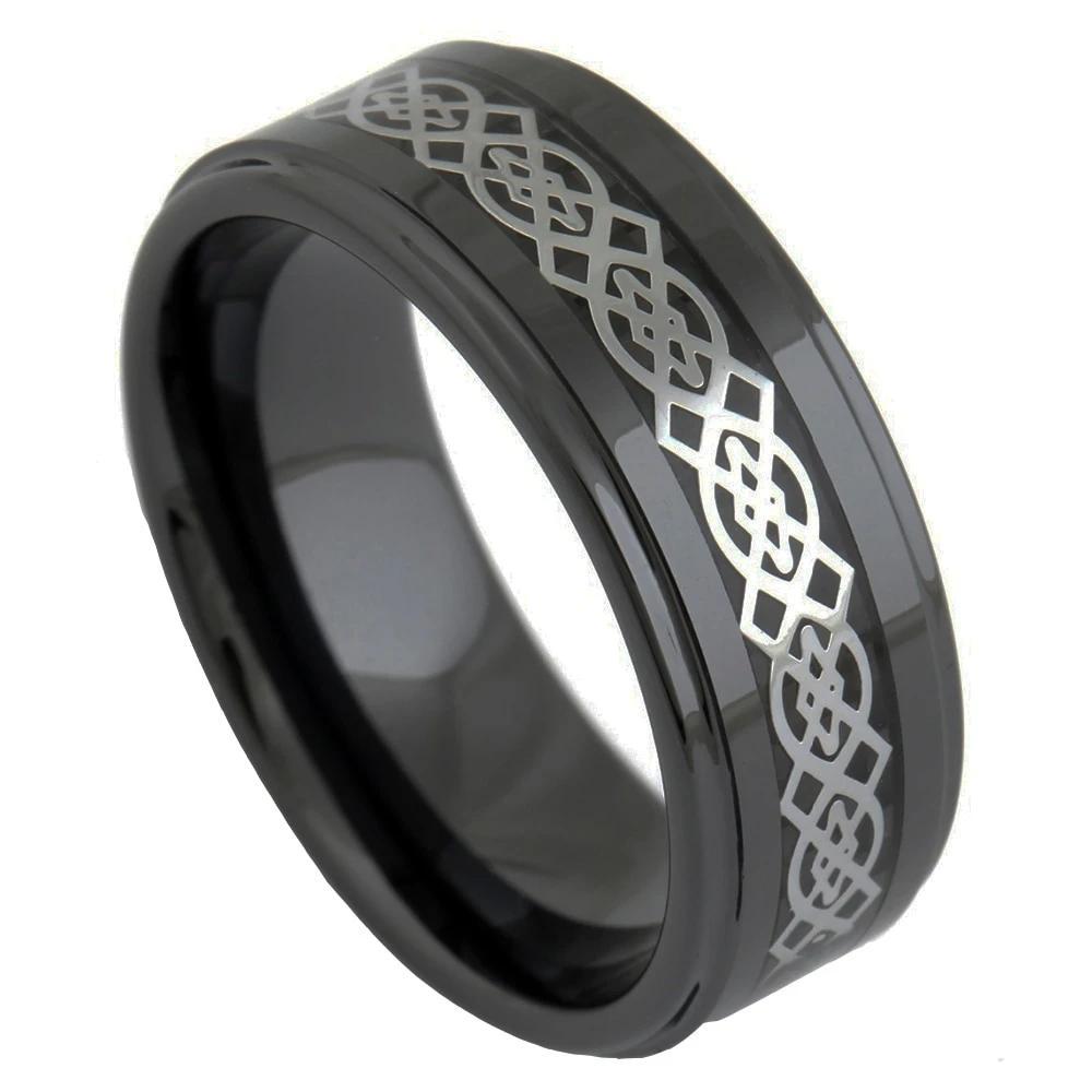 8mm Celtic Knot High Polished Black Ceramic Unisex Ring - Promise Rings