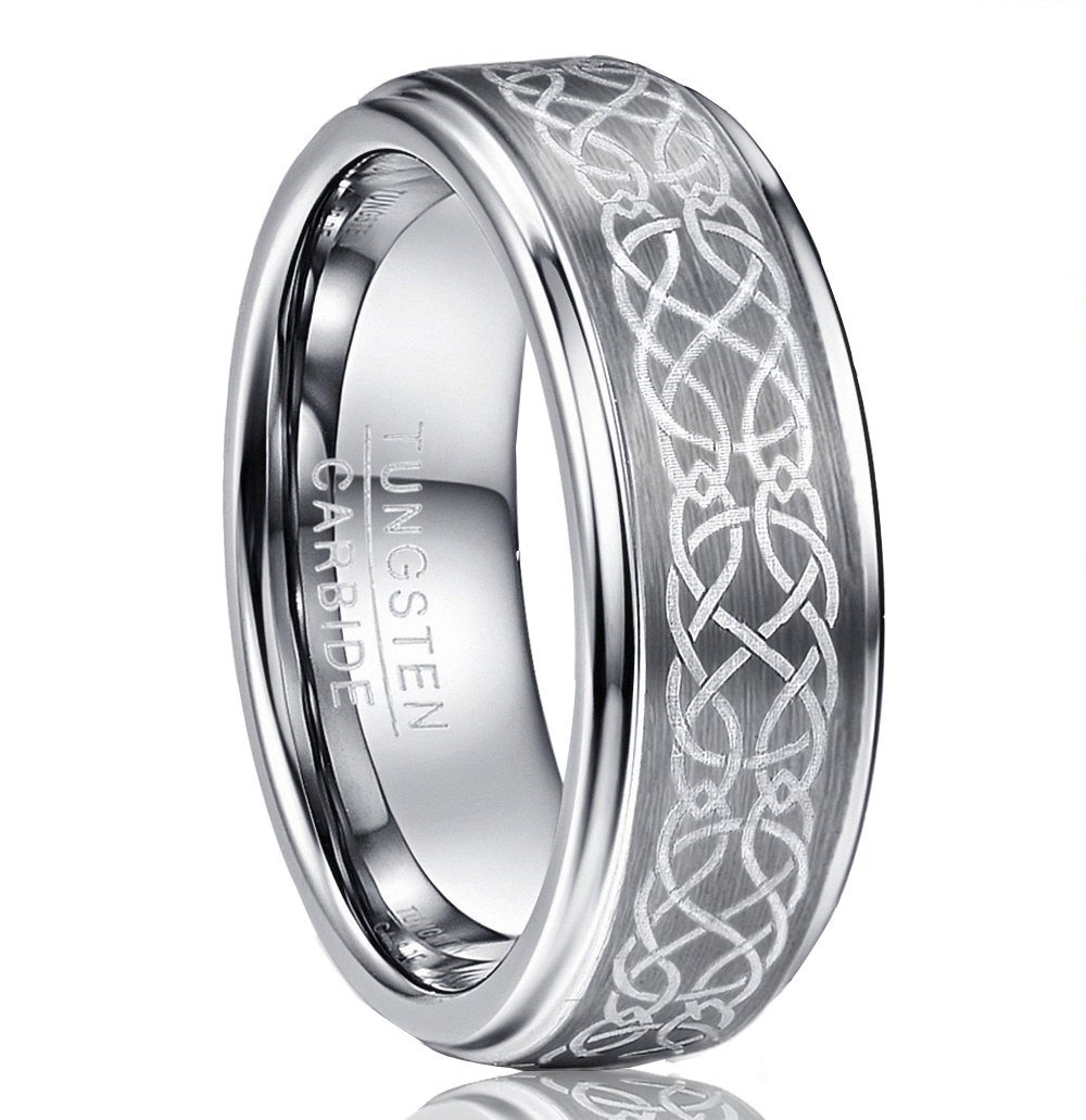 8mm Celtic Knot Silver Tungsten Men's Ring - Promise Rings