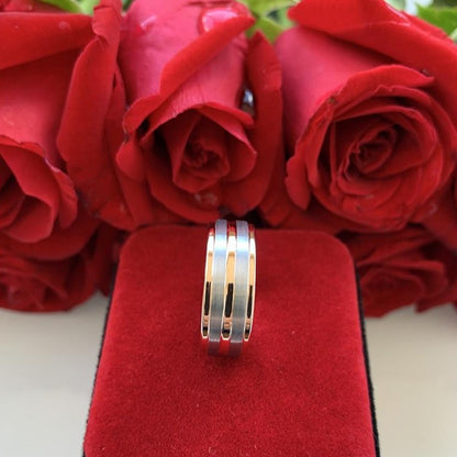 8mm Center Groove Rose Gold & Silver Tungsten Men's Ring - Promise Rings