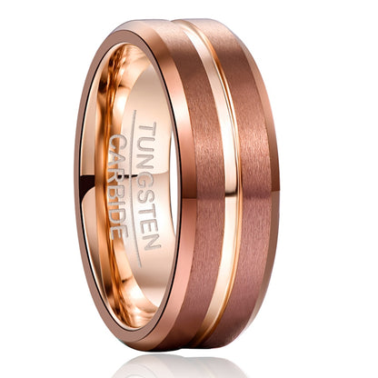8mm Coffee & Rose Gold Tungsten Mens Ring - Promise Rings