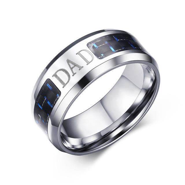 8mm Dad Silver Stainless Steel Mens Ring - Promise Rings