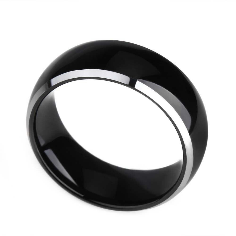 8mm Dome Black & Silver Edges High Polished Tungsten Mens Ring - Promise Rings