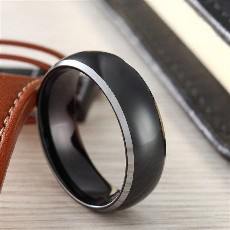 8mm Dome Black & Silver Edges High Polished Tungsten Mens Ring - Promise Rings