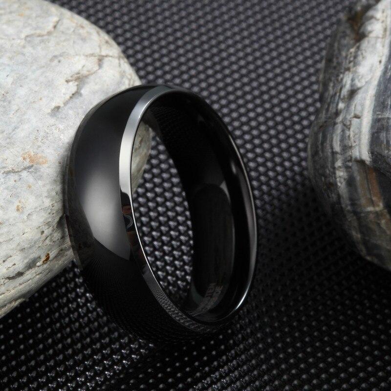 8mm Dome Black & Silver Edges High Polished Tungsten Mens Ring - Promise Rings