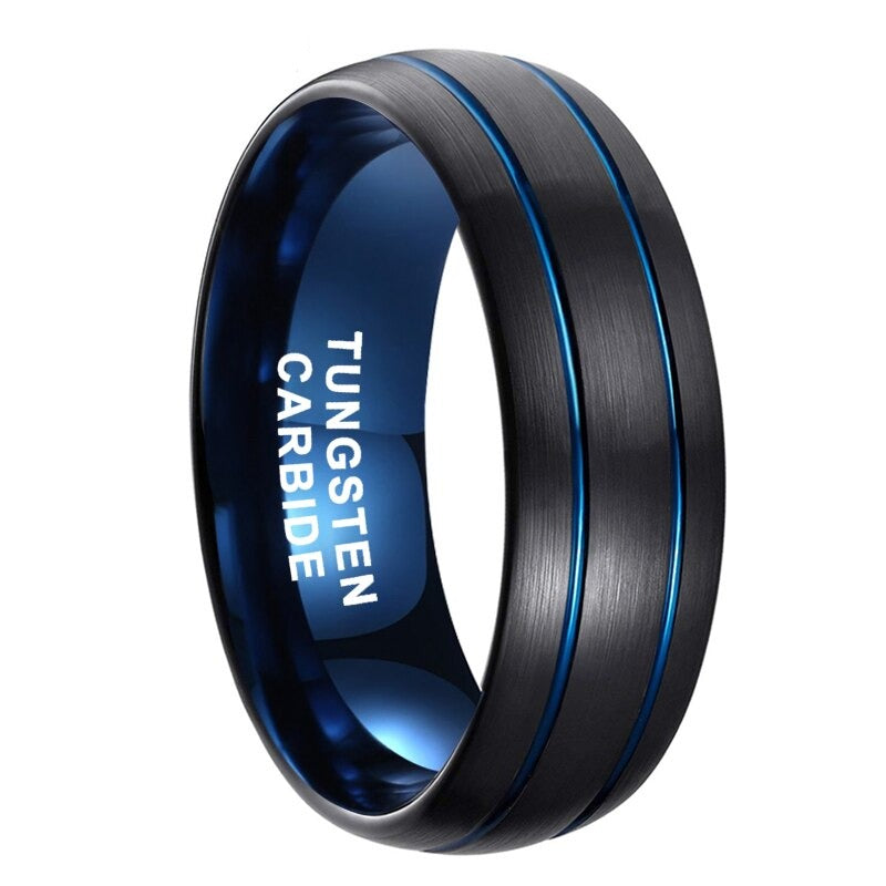 8mm Black Tungsten Ring – Double Blue Groove Design (Men’s) - Promise Rings