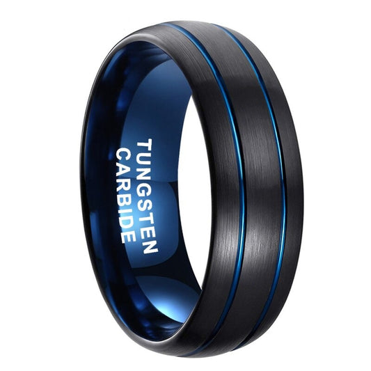 8mm Black Tungsten Ring – Double Blue Groove Design (Men’s) - Promise Rings