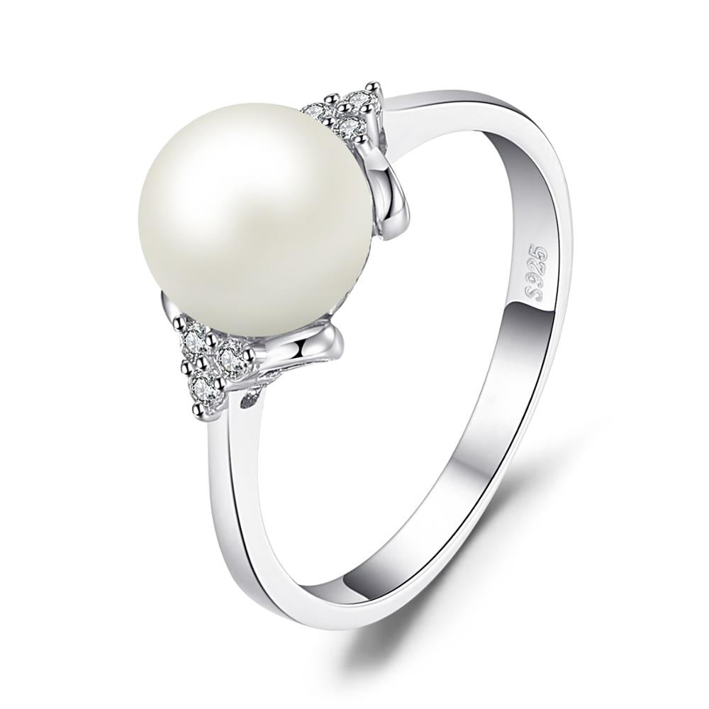 8mm Freshwater Cultured Pearl 925 Sterling Silver Women's Ring - Promise Rings