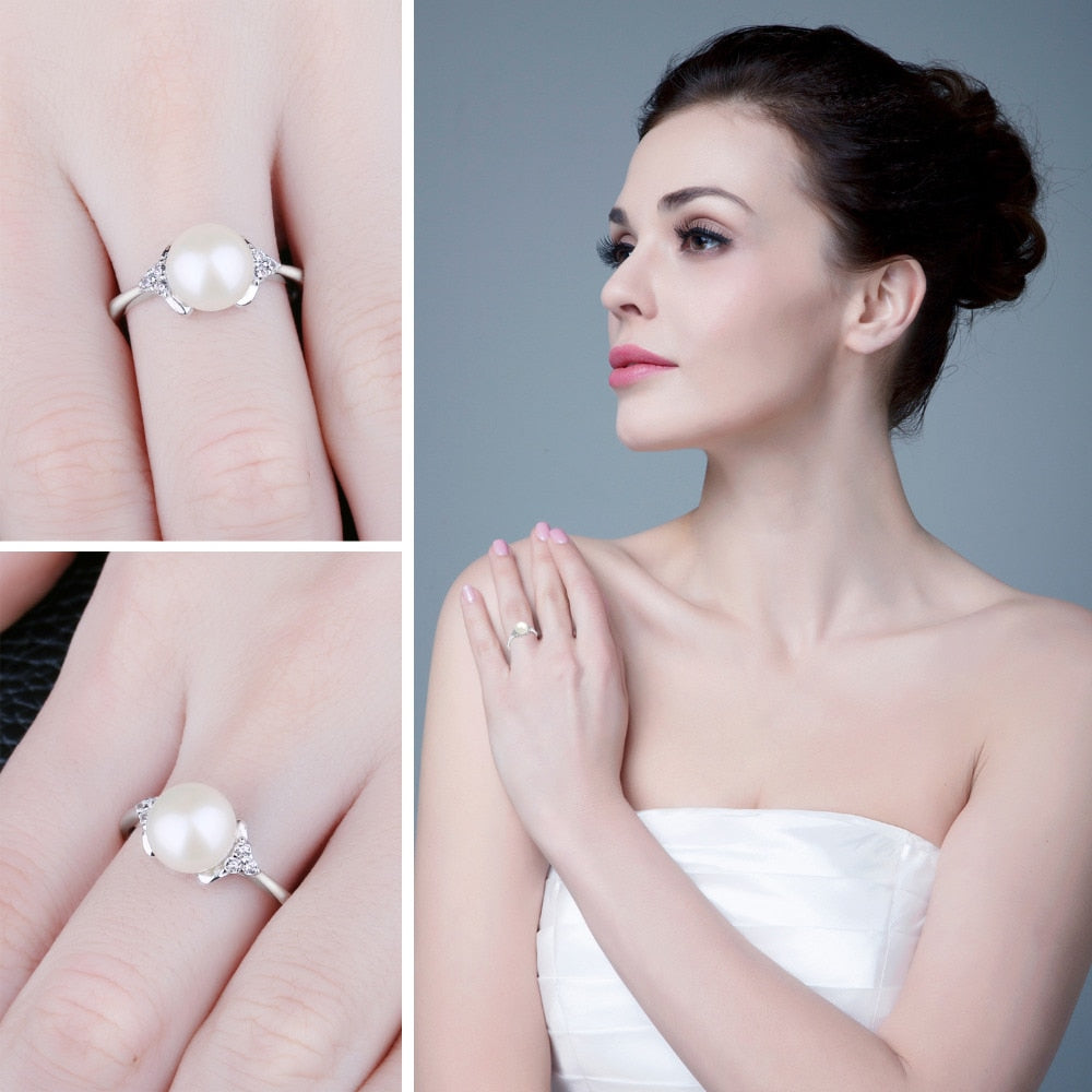8mm Freshwater Cultured Pearl 925 Sterling Silver Women's Ring - Promise Rings