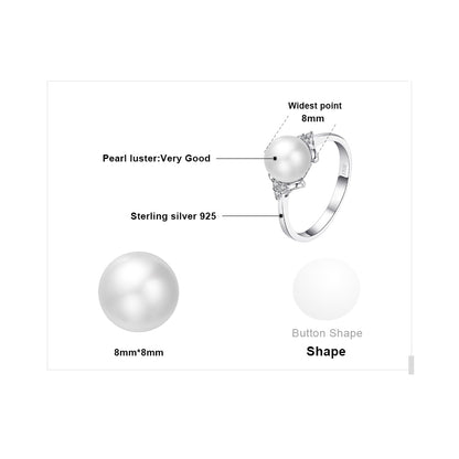 8mm Freshwater Cultured Pearl 925 Sterling Silver Women's Ring - Promise Rings