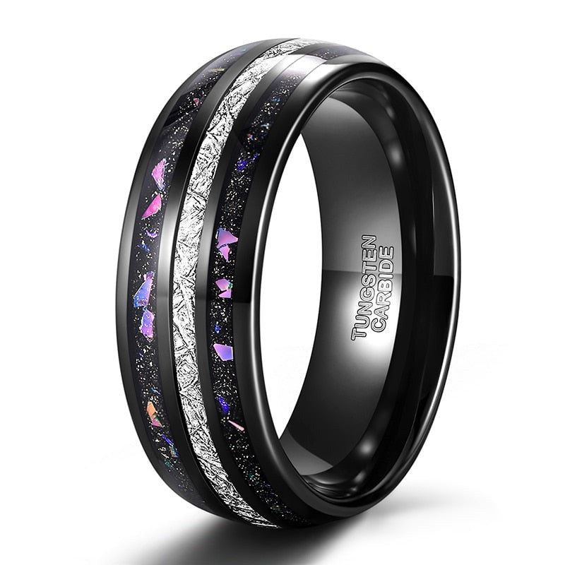 8mm Galaxy Multi-Colored Opal & Meteorite Inlay Unisex Ring - Promise Rings